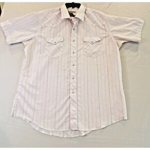 VTG USA Wrangler Pearl Snap Cowboy Cut Mens Sz 18 Short Sleeve Down Shirt‎ Pink